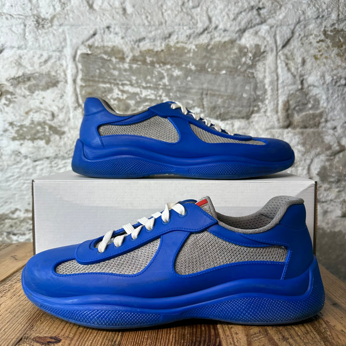Prada Americas Cup Blue Rubber Grey Sneaker Sz 10 (43)