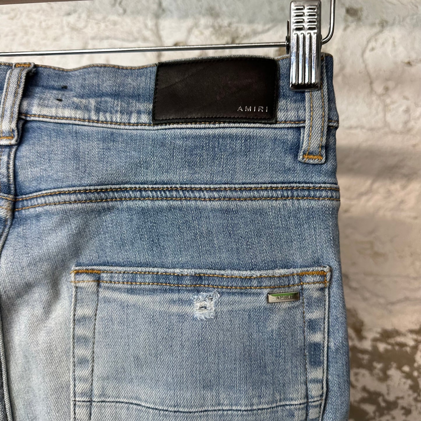 Amiri MX1 Cream Suede Blue Denim Jeans Sz 30