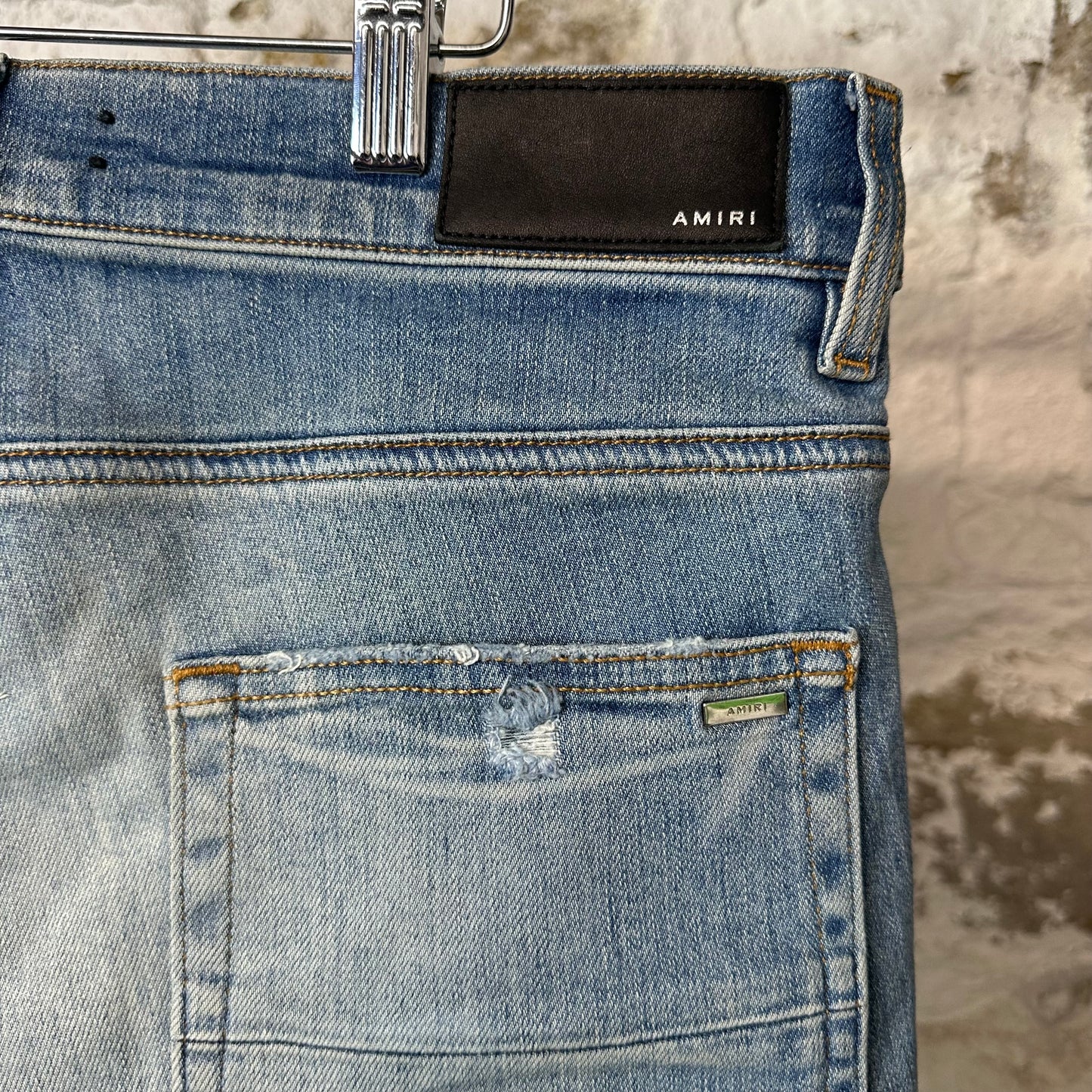 Amiri Green Camo Bones Blue Denim Jeans Sz 32