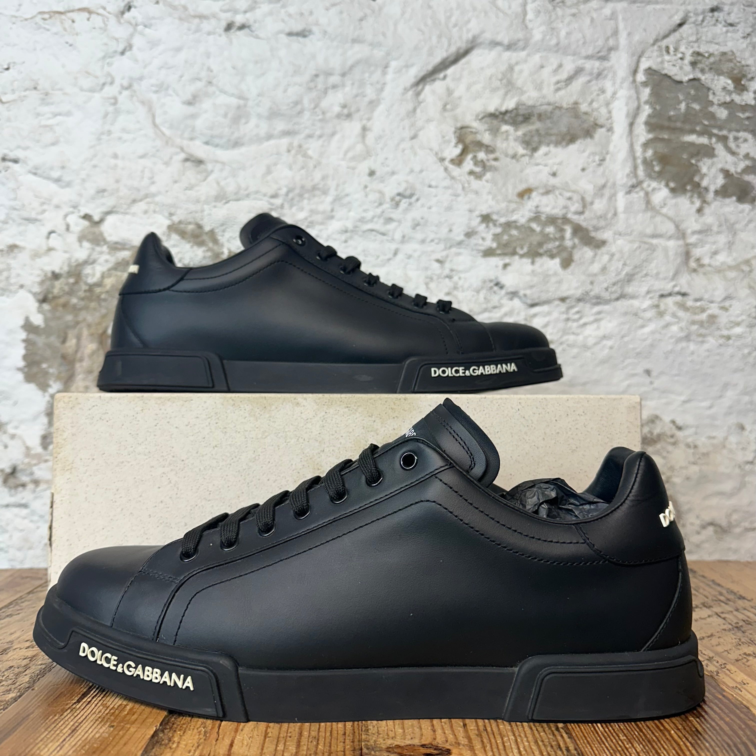Dolce Gabbana Triple Black Leather Portofino Sneaker Sz 12