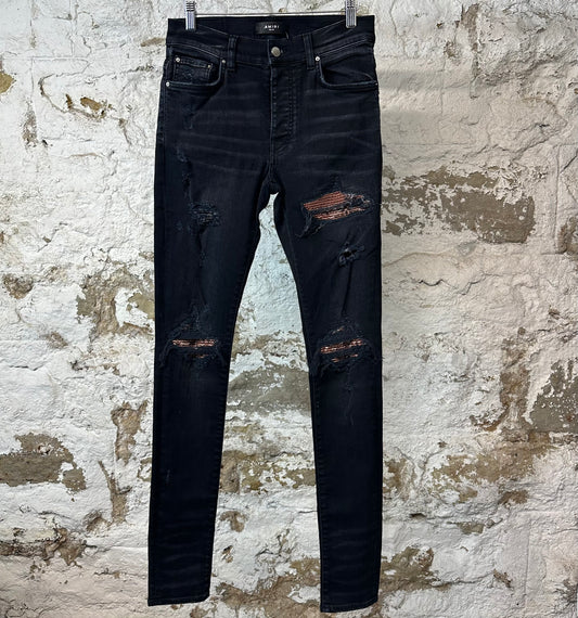 Amiri MX1 Brown Paisley Black Denim Jeans Sz 29