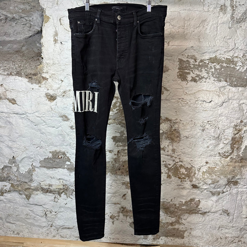 Amiri Stitched Side Spell Black Denim Jeans Sz 34