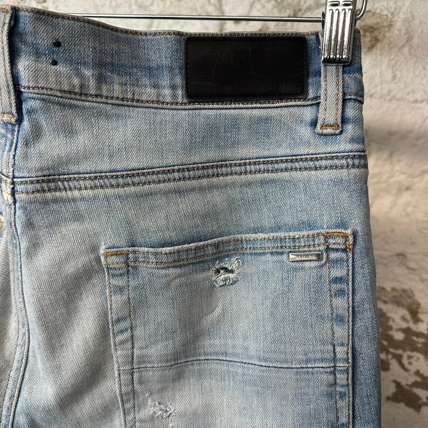 Amiri MX1 Marble Patch Blue Denim Jeans Sz 30