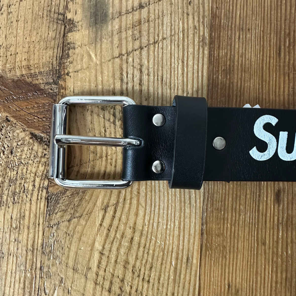 Supreme Repeat Logo Black Leather Belt Sz S