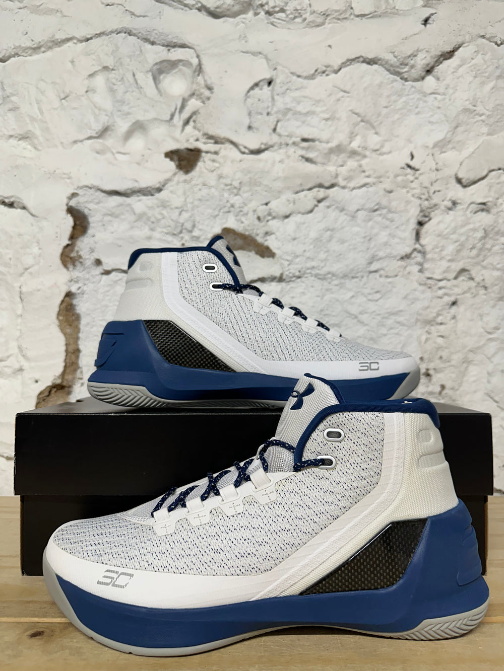 Under Armour Curry 3 White Blackout Navy Sz 10 DS