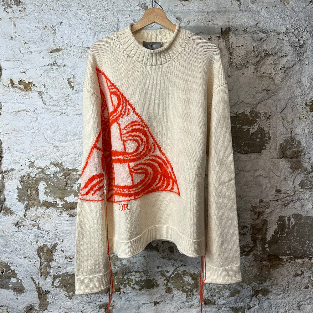 Dior Orange Astero Logo Knit Sweater Cream Sz XL