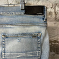 Amiri MX1 Camo Patch Light Blue Denim Jeans Sz 40