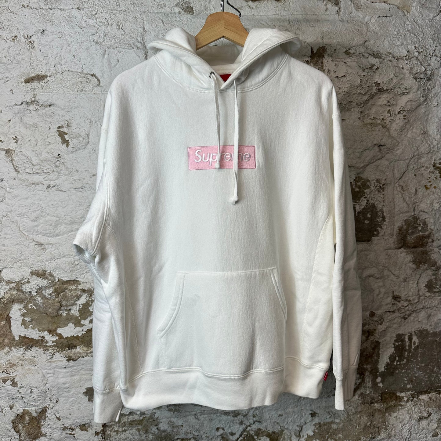 Supreme Pink Box Logo White Hoodie Sz M