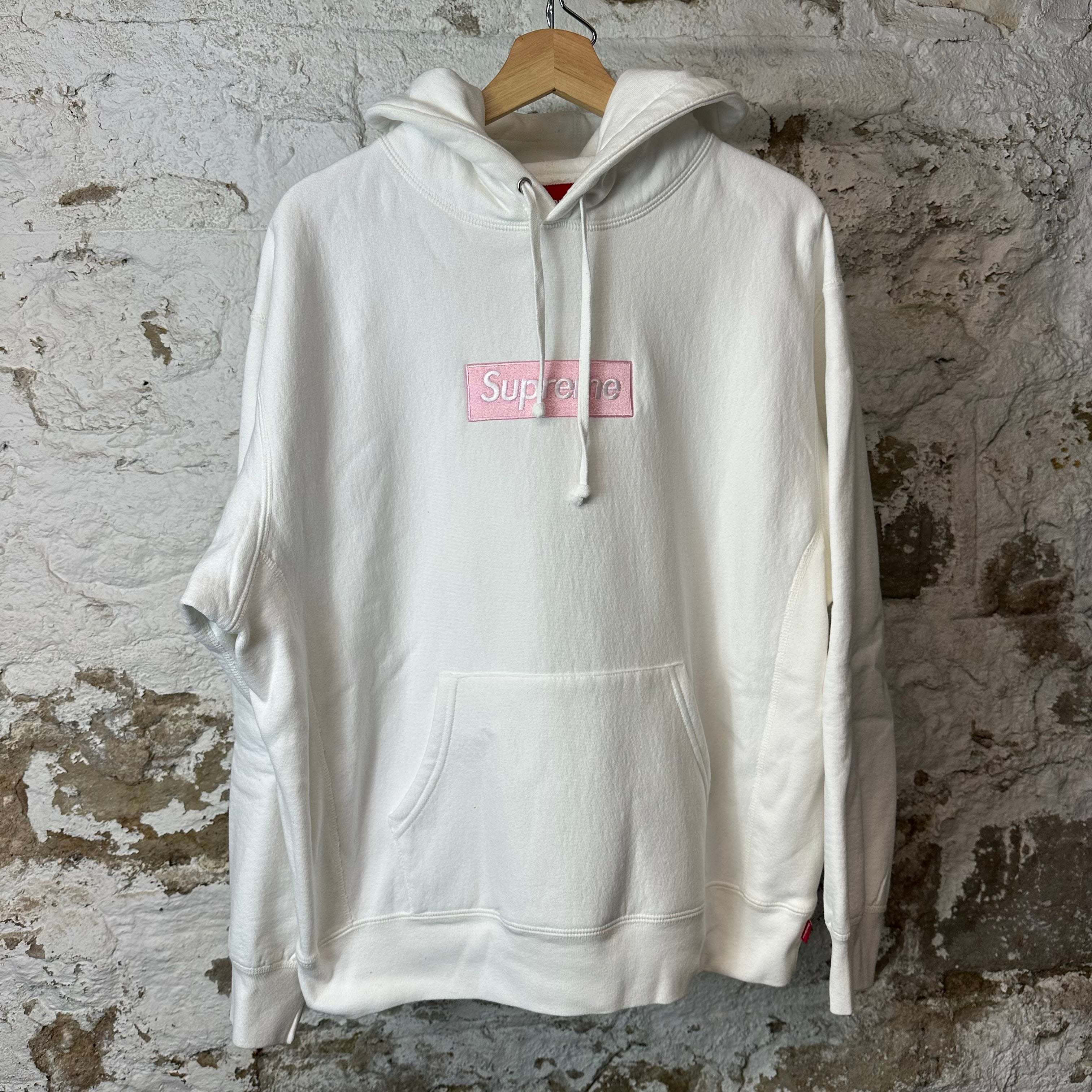 Supreme Pink Box Logo White Hoodie Sz M