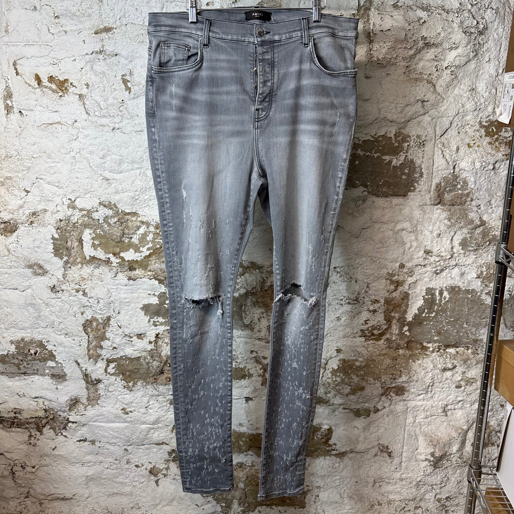 Amiri Knee Rip Grey Shotgun Denim Jeans Sz 40
