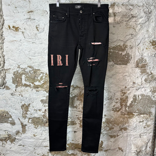 Amiri Red Tie-Dye Core Logo Black Denim Jean Sz 31