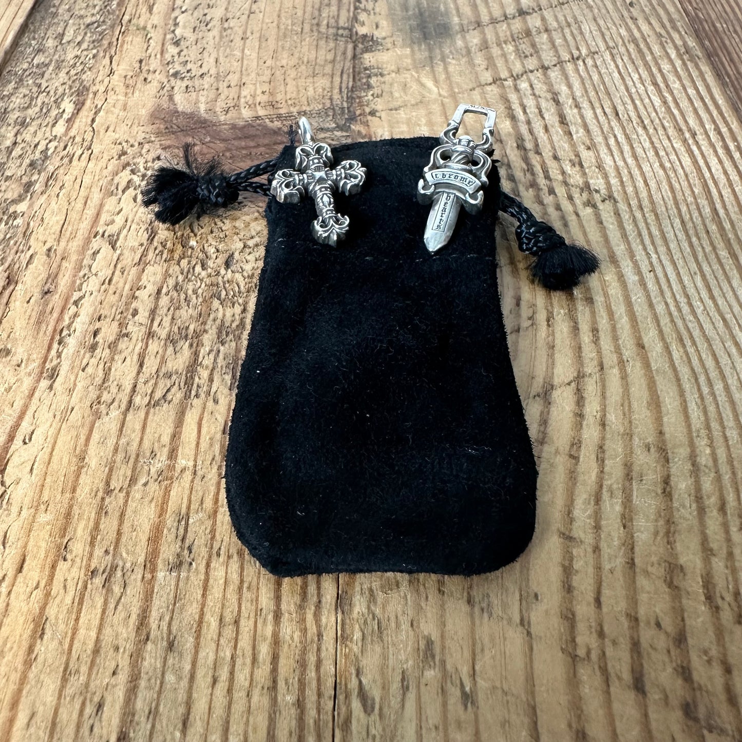 Chrome Hearts Silver Filigree Cross Pendant W/ Pouch