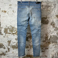 Amiri Distressed Side Spell Blue Denim Jeans Sz 33