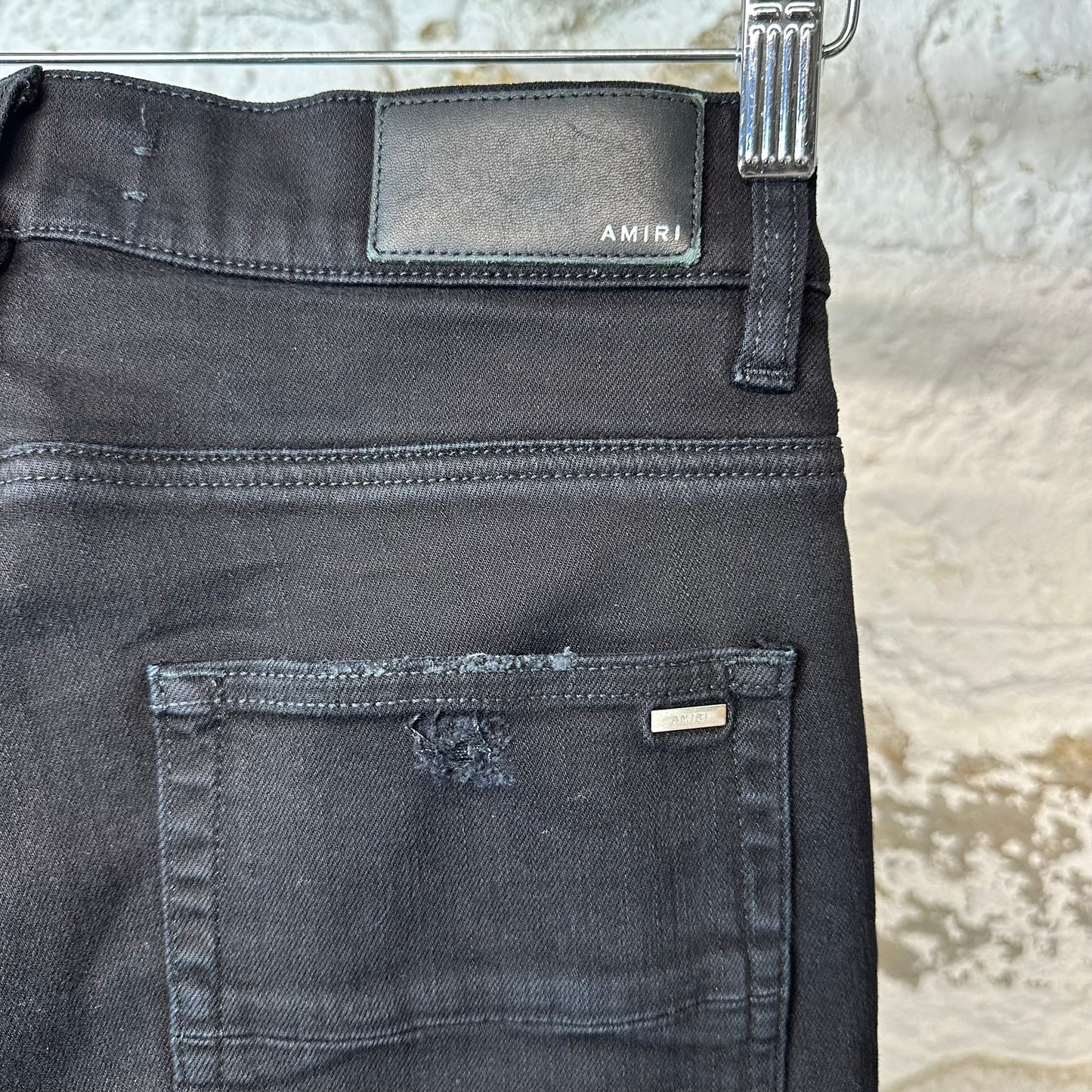 Amiri Black Suede Spell Black Denim Jeans Sz 31