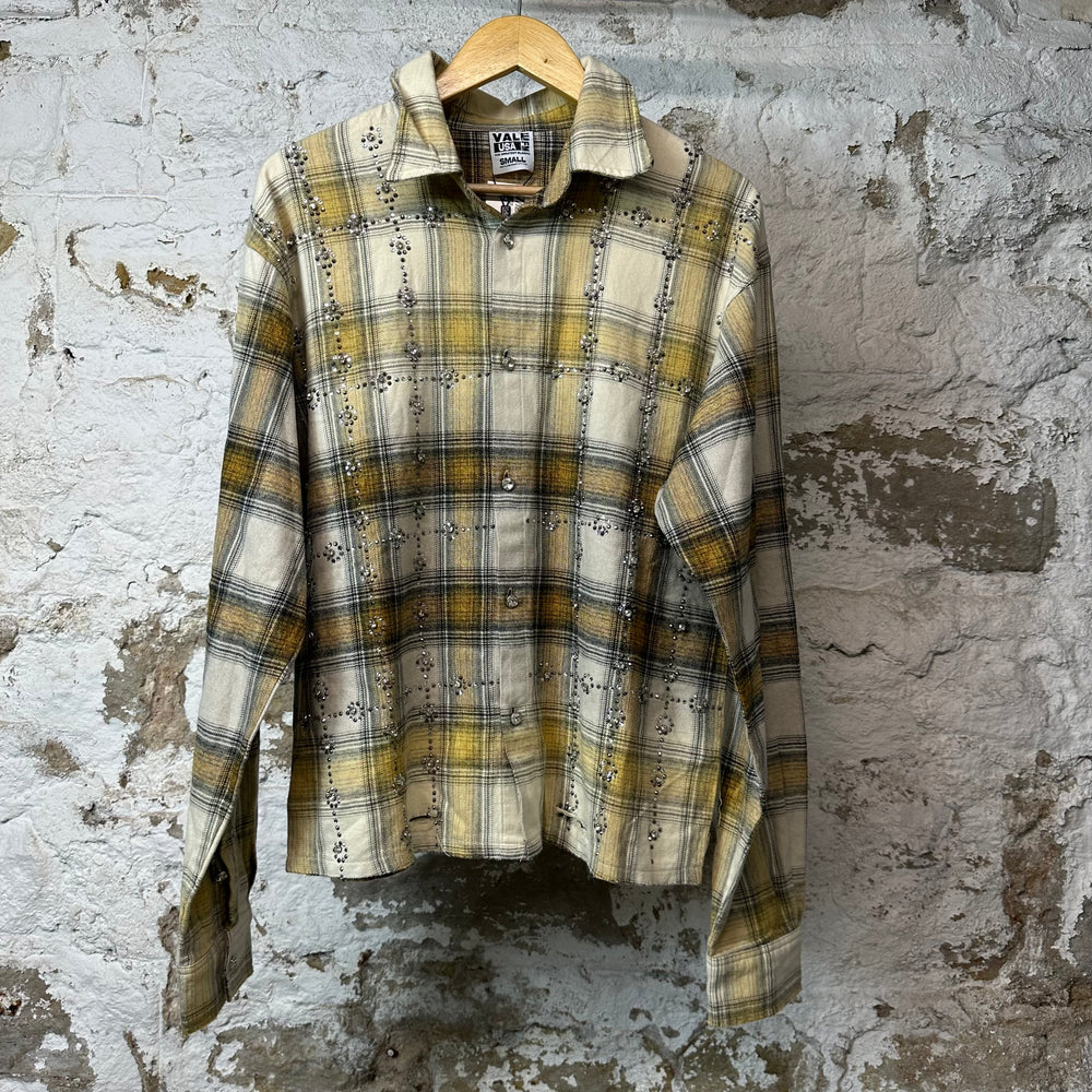 Vale Brown Wheat Rhinestone Button Up Flannel Sz S