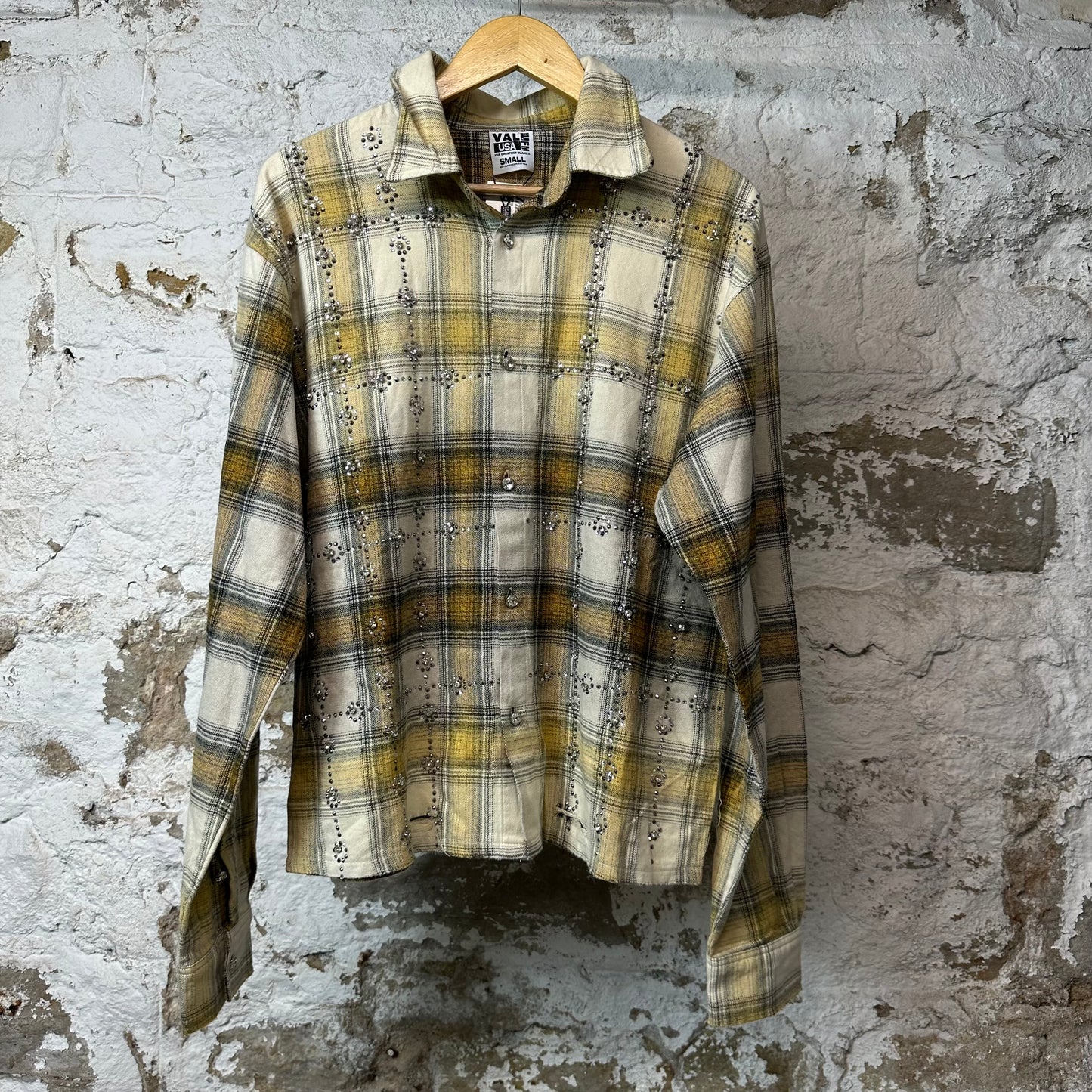 Vale Brown Wheat Rhinestone Button Up Flannel Sz S