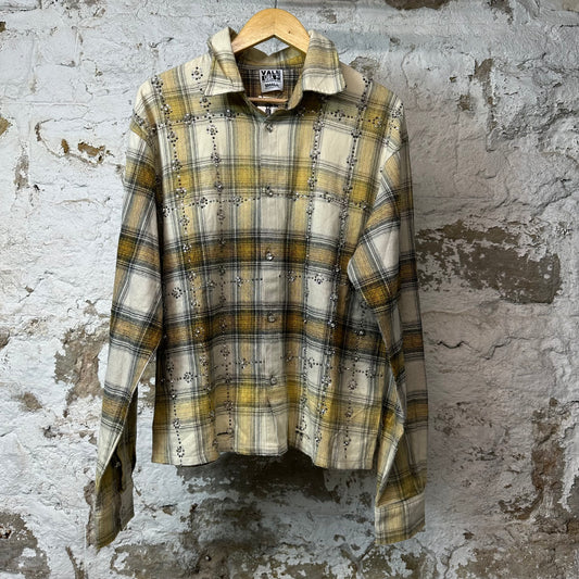Vale Brown Wheat Rhinestone Button Up Flannel Sz S