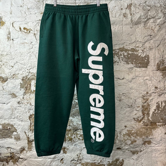 Supreme White Satin Spellout Sweatpants Green Sz M