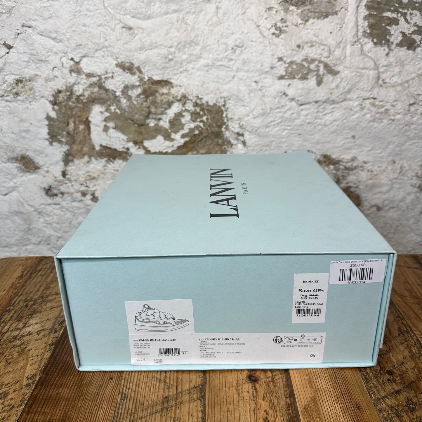 Lanvin Curb Blue Black Lace Gray Sneaker Sz 8 (41)