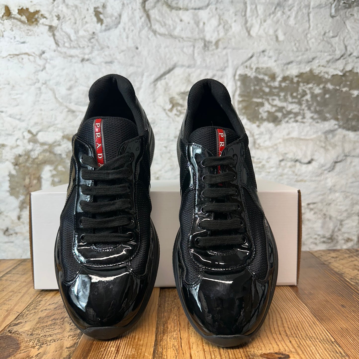 Prada Americas Cup Triple Black Patent Sneaker Sz 9.5