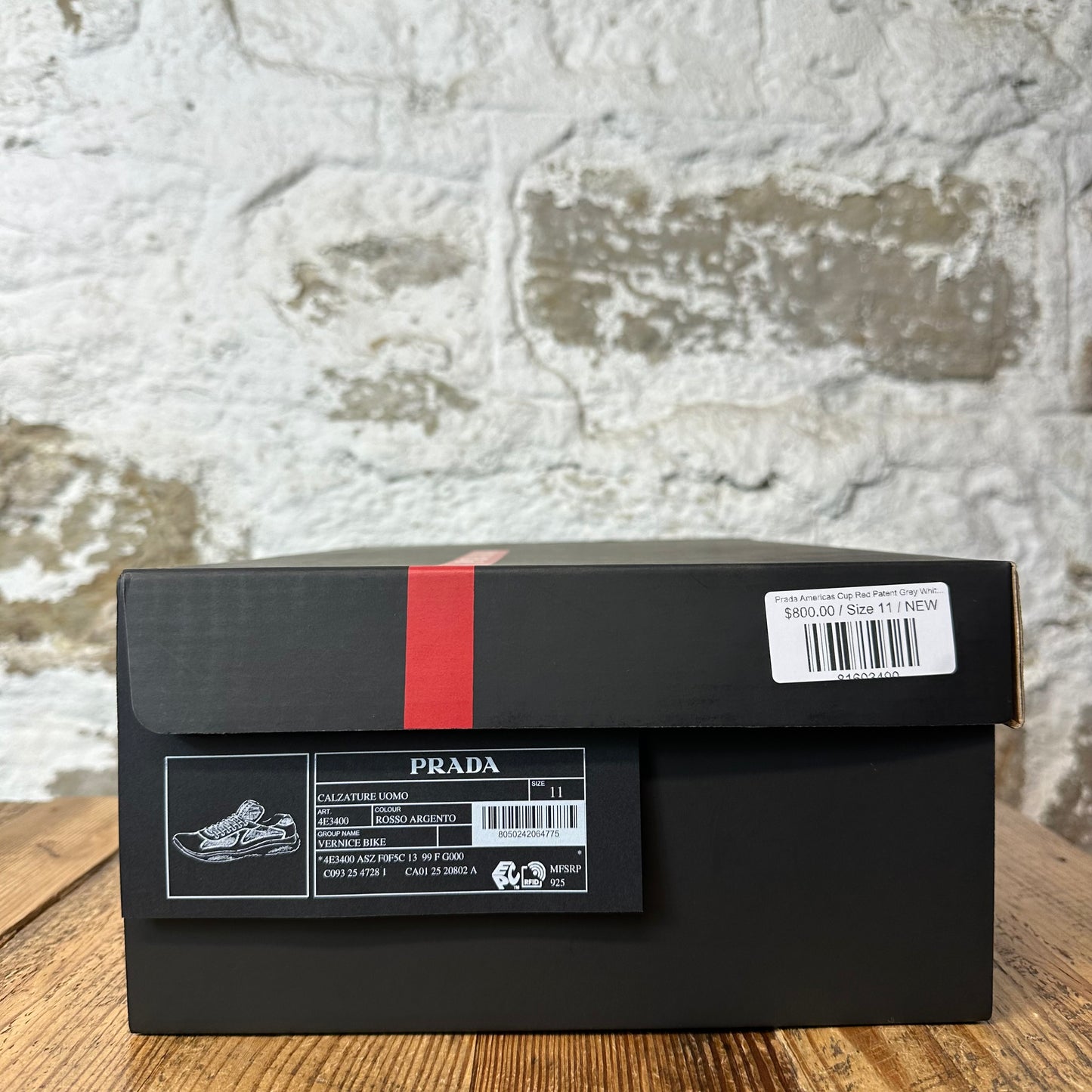 Prada Americas Cup Red Patent Grey White Sneaker Sz 11 DS