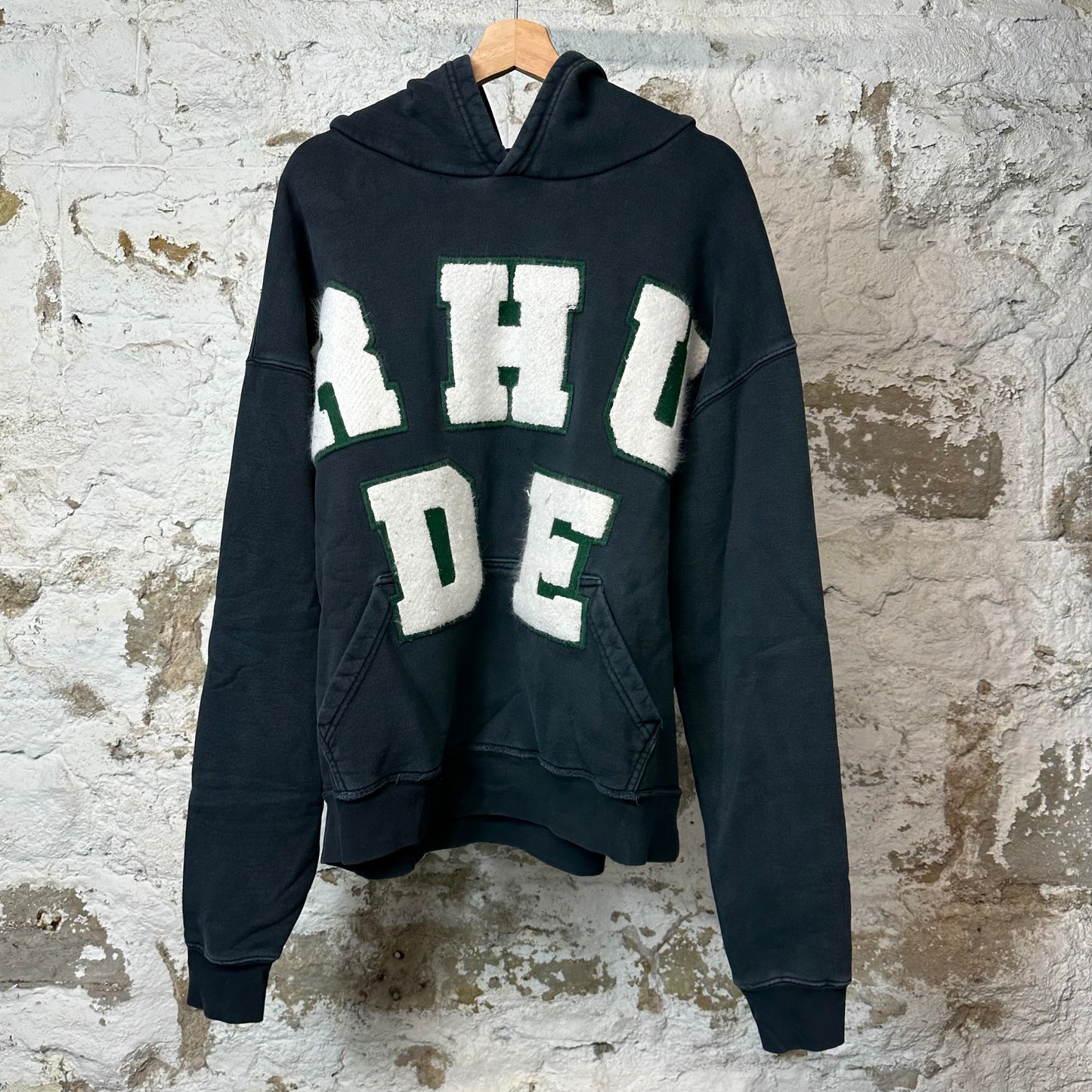 Rhude White Green Felt Spell Hoodie Navy Sz M (L)