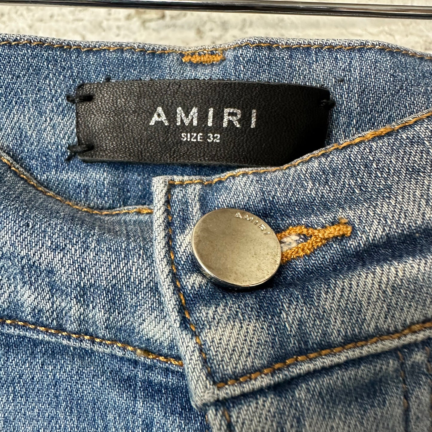 Amiri Distressed Side Spell Blue Denim Jeans Sz 32