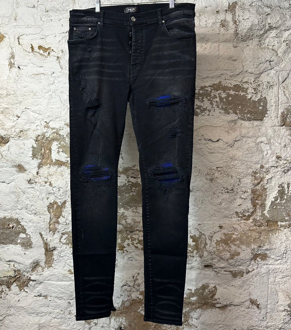Amiri MX1 Black Blue Patch Black Denim Jeans Sz 38