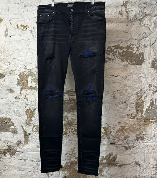 Amiri MX1 Black Blue Patch Black Denim Jeans Sz 38