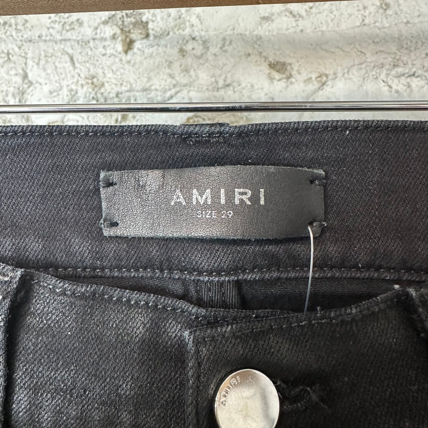 Amiri MX1 Black Leather Black Waxed Denim Jeans Sz 29