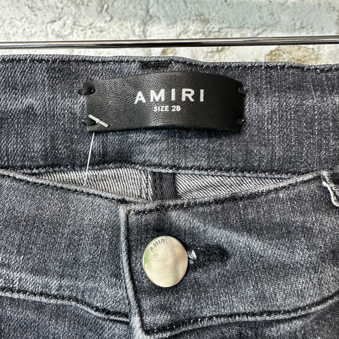 Amiri MX1 Black Leather Grey Denim Jeans Sz 28