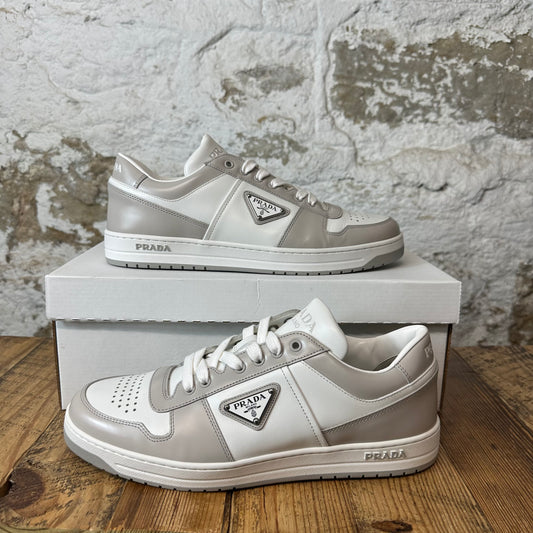 Prada Downtown Leather Grey White Sneaker Sz 8