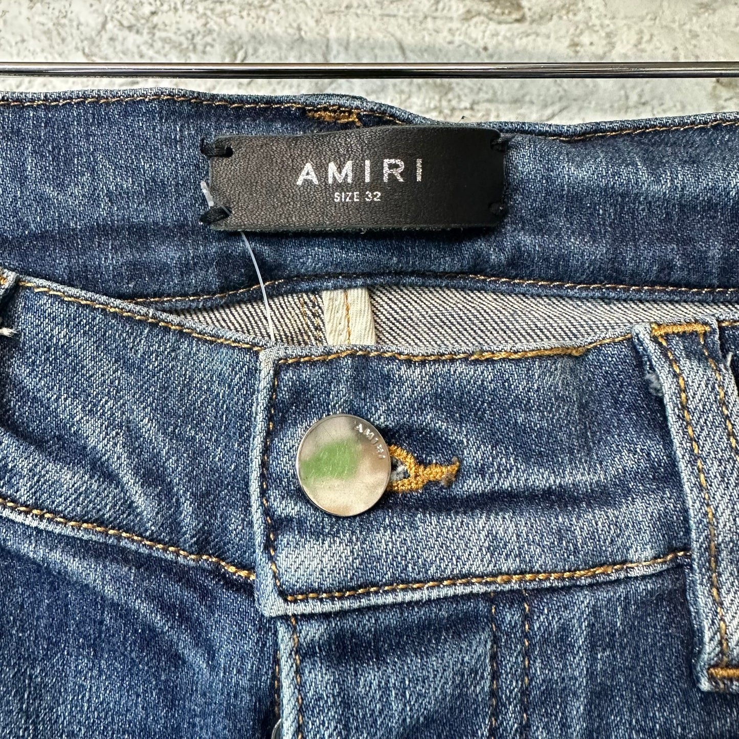 Amiri Knee Rip Shotgun Dark Blue Denim Jeans Sz 32