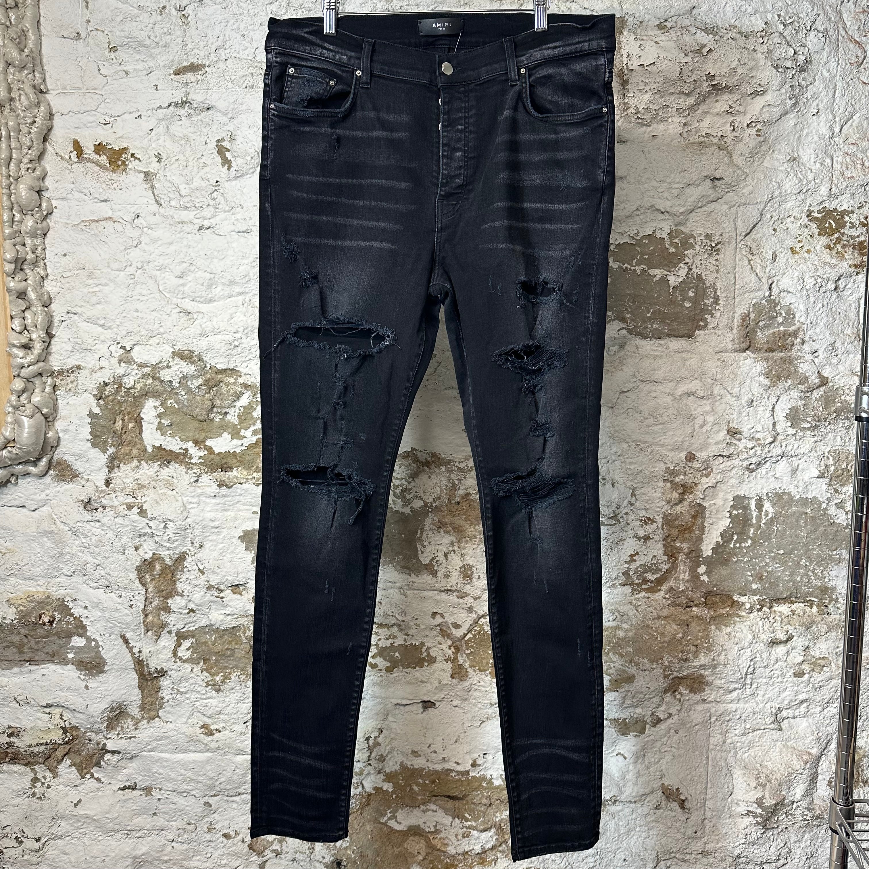 Amiri Distressed Faded Black Denim Jeans Sz 38