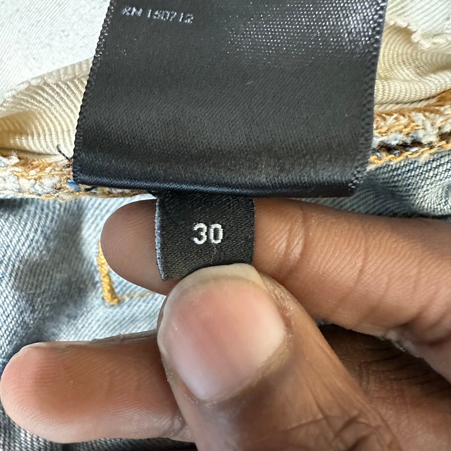 Amiri MX1 Cream Suede Blue Denim Jeans Sz 30