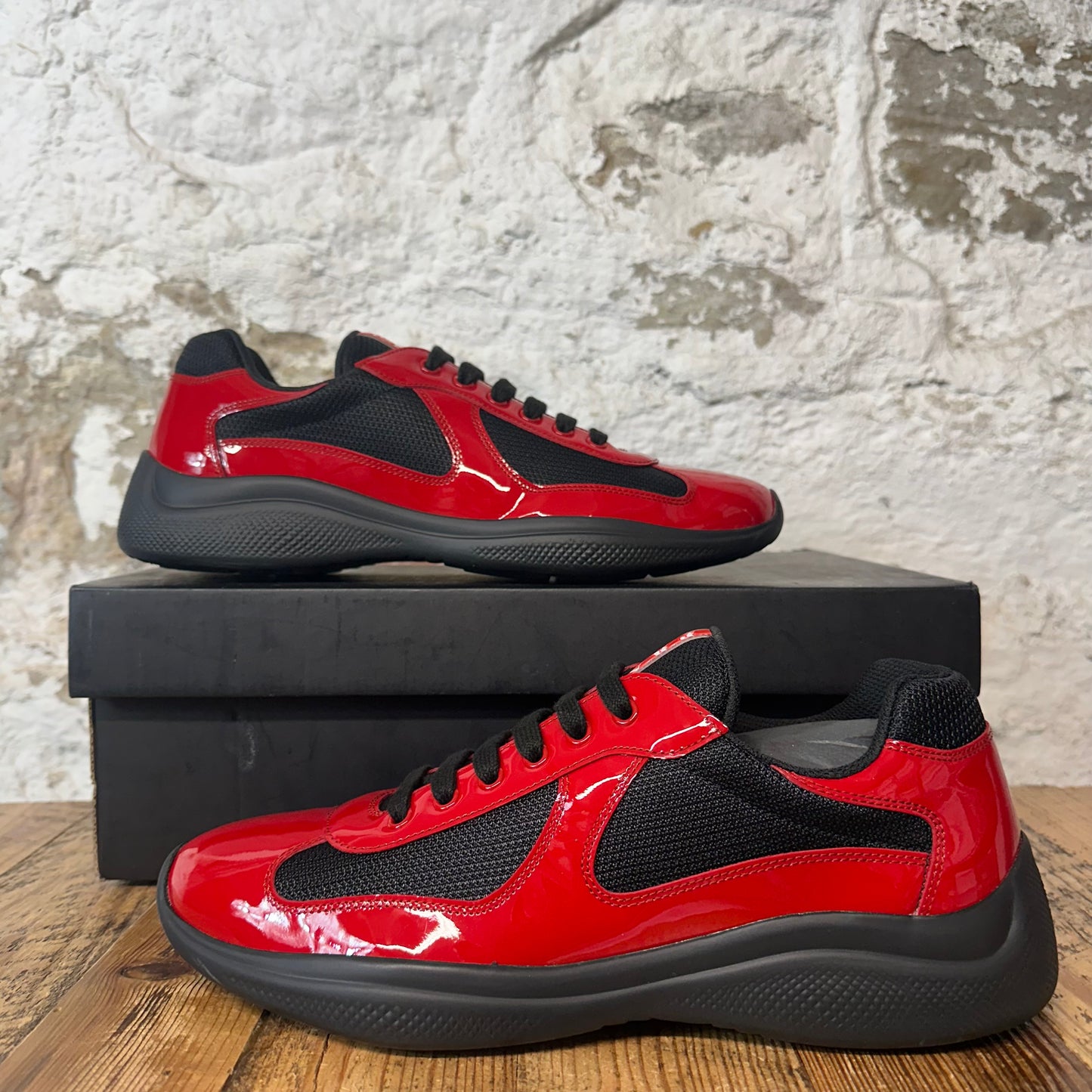 Prada Americas Cup Red Patent Black Sneaker Sz 9