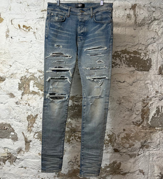 Amiri MX1 Black Multicolor Paisley Blue Denim Jeans Sz 32