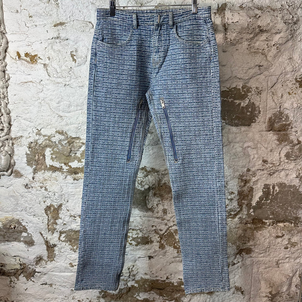 Givenchy 4G Monogram Jacquard Zipper Blue Denim Jeans Sz 30