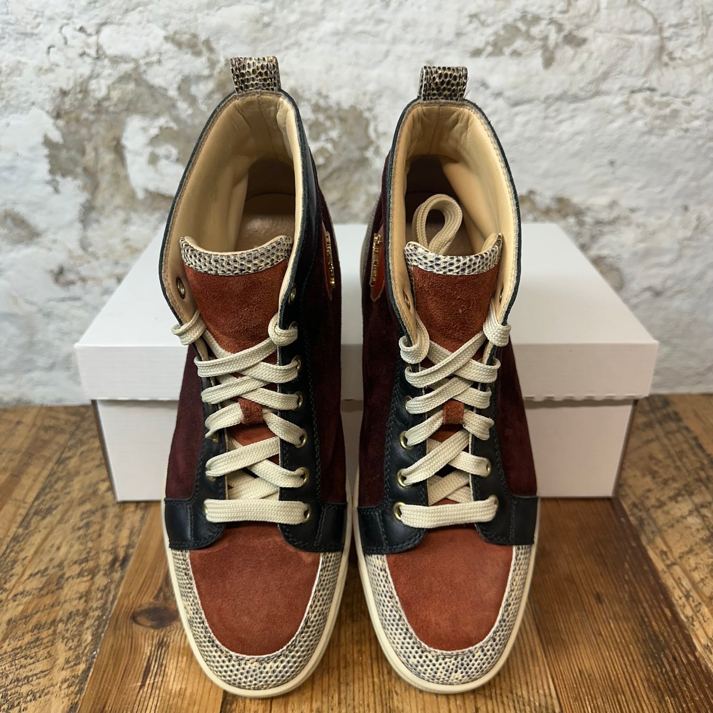 Christian Louboutin Green Maroon Scale High Sz 7 (40) Box