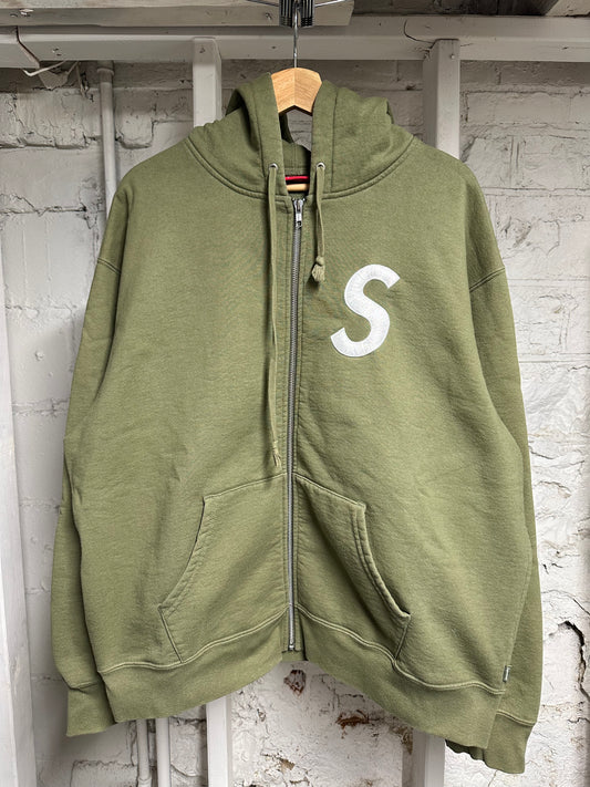 Supreme S Logo Olive Zip Up Hoodie Sz L