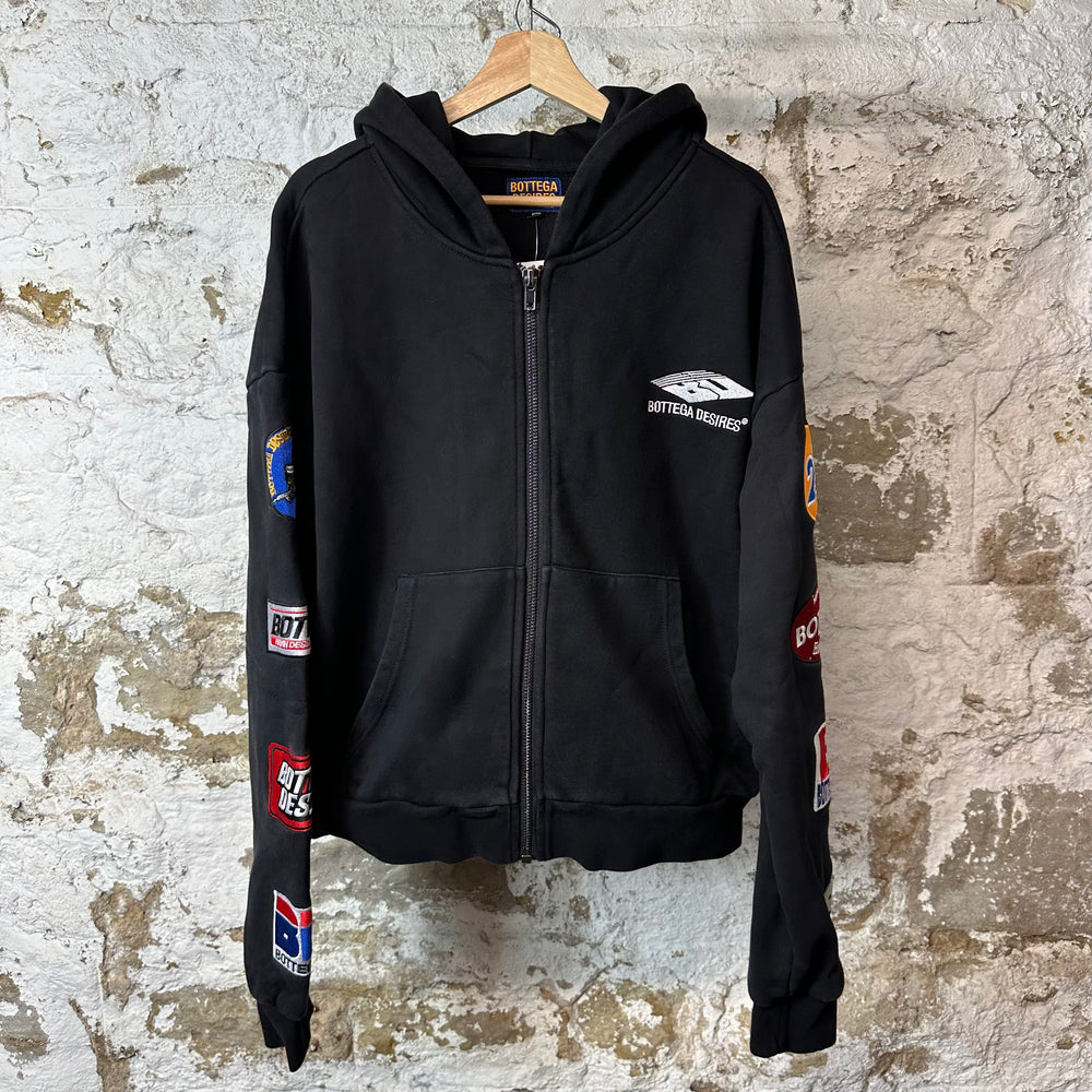 Bottega Desires Sleeve Logos Black Zip Up Hoodie Sz L