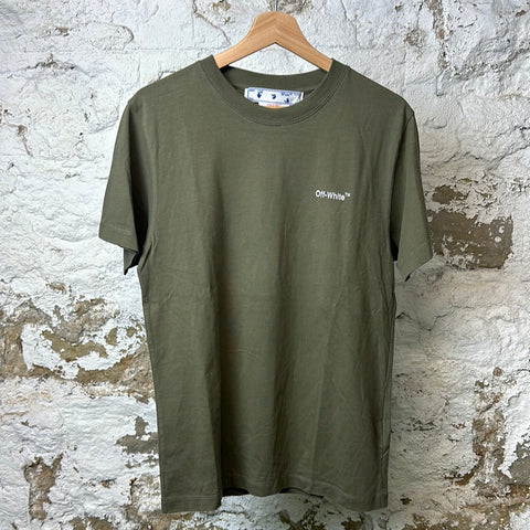 Off White White Squiggle T-shirt Olive Green Sz S