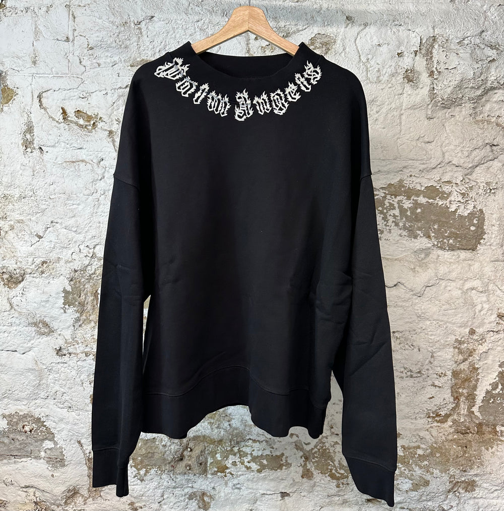Palm Angels White Neck Spell Crewneck Black Sz XXXL