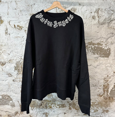Palm Angels White Neck Spell Crewneck Black Sz XXXL