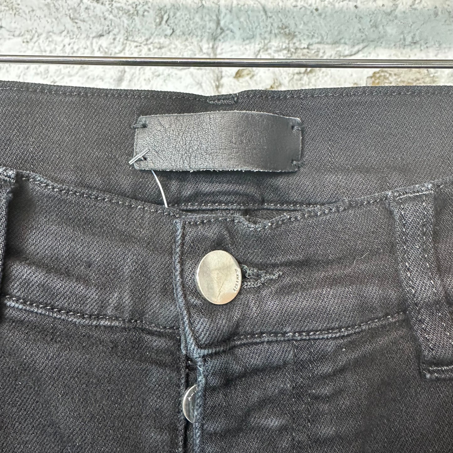 Amiri MX1 Black Leather Black Denim Jeans Sz 29