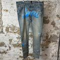Amiri Airbrushed Logo Blue Denim Jeans Sz 38