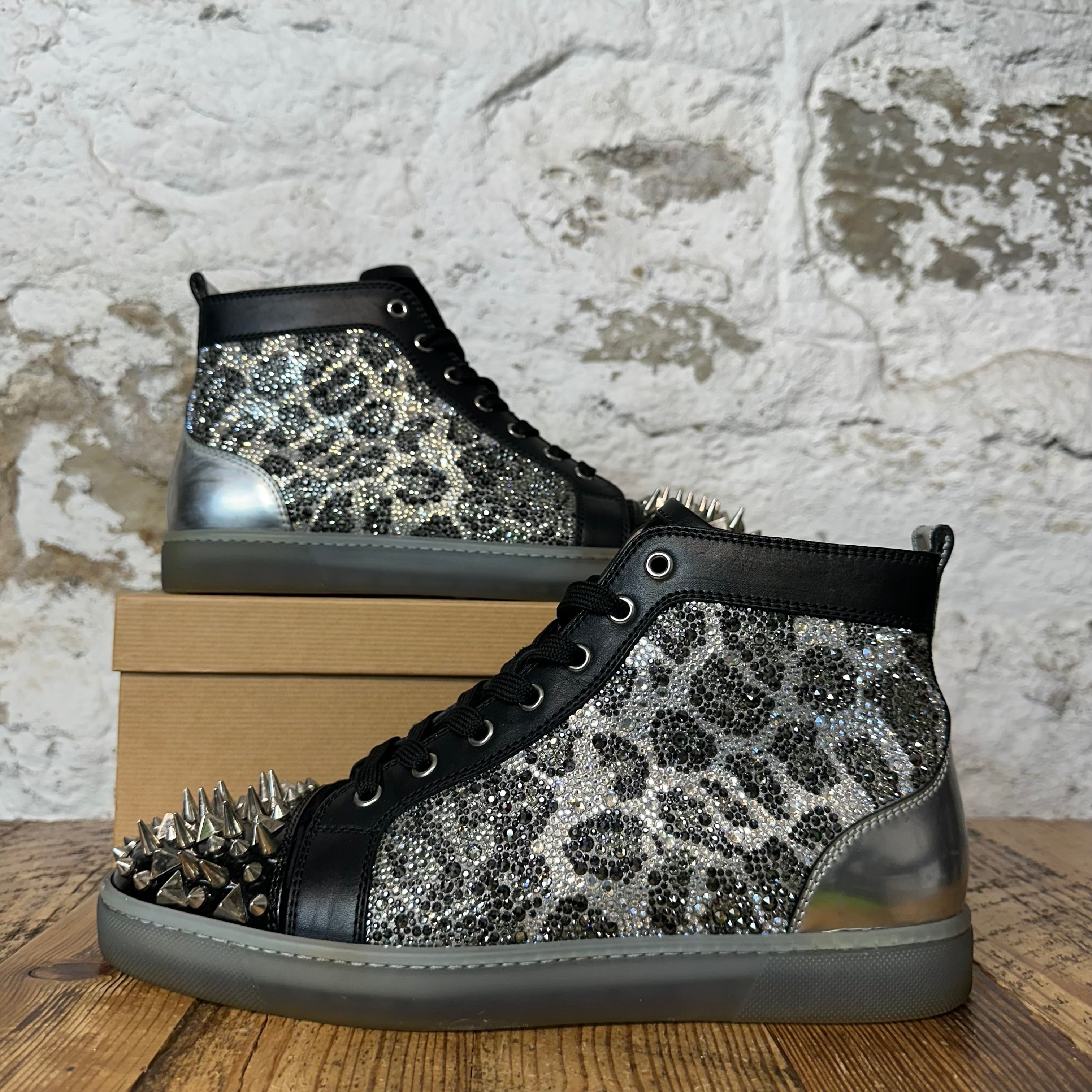 Christian Louboutin High Black Silver Crystal Spike Sneaker Sz 9 (42)