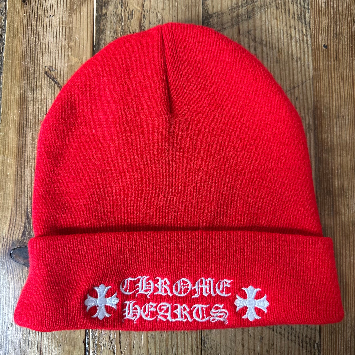 Chrome Hearts White Spell Logo Red Beanie