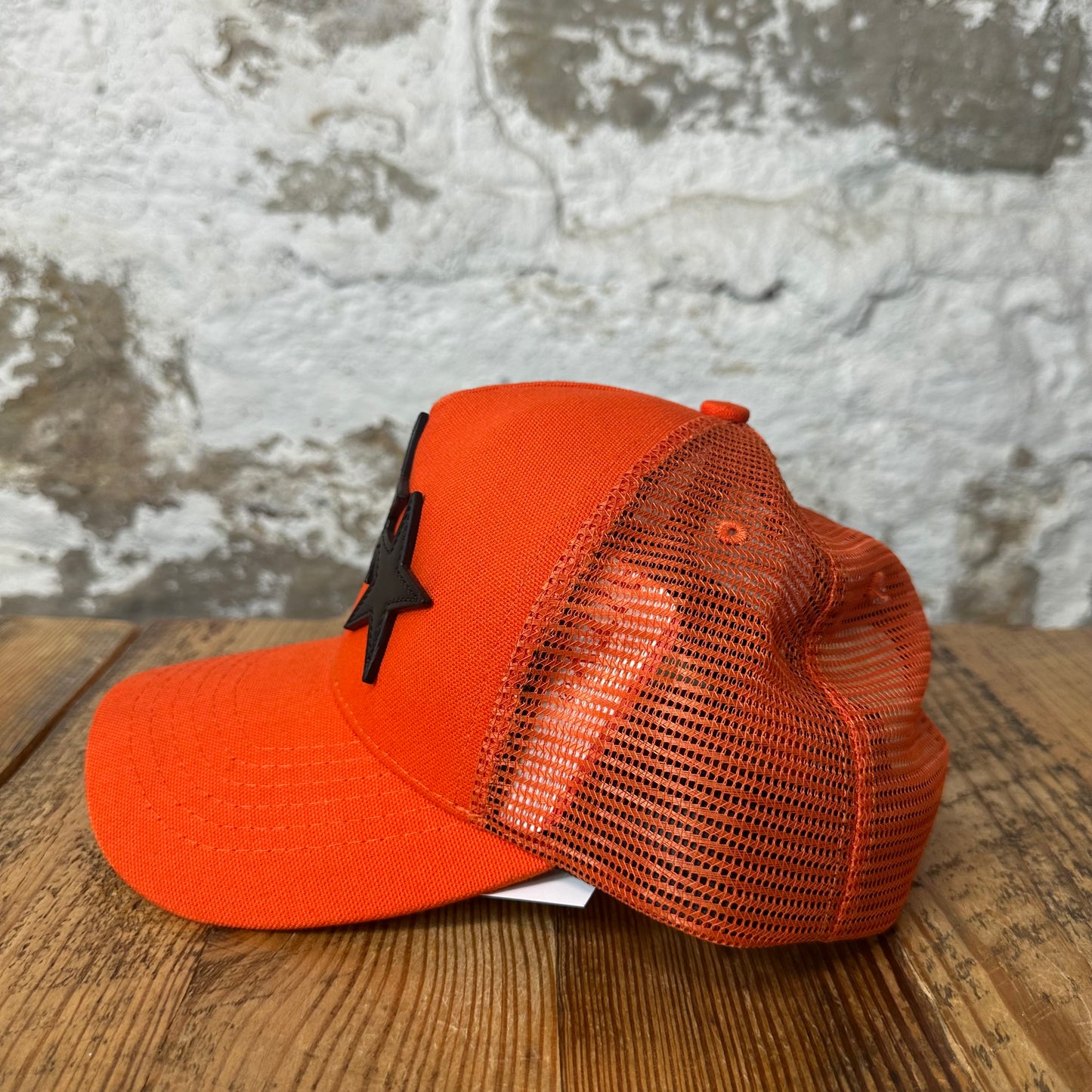 Amiri Black Leather Star Orange Trucker Hat