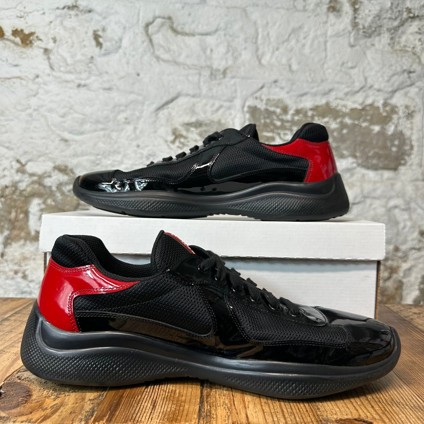 Prada Americas Cup Black Red Patent Sneaker Sz 10.5